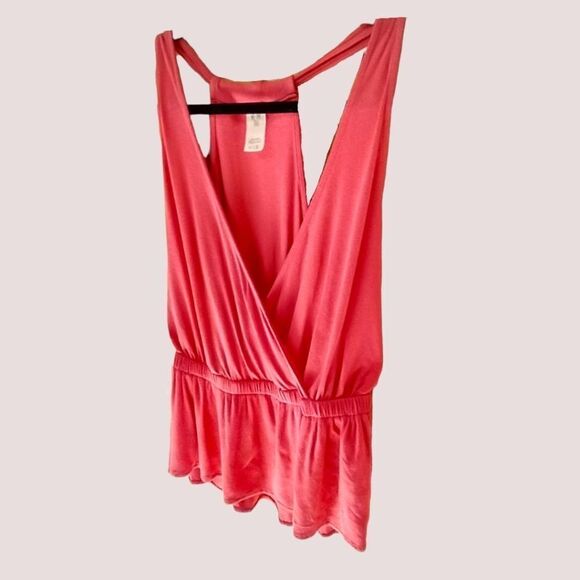 FREE PEOPLE CORAL/RED JERSEY PEPLUM TANK TOP SIZE M - Picture 5 of 13